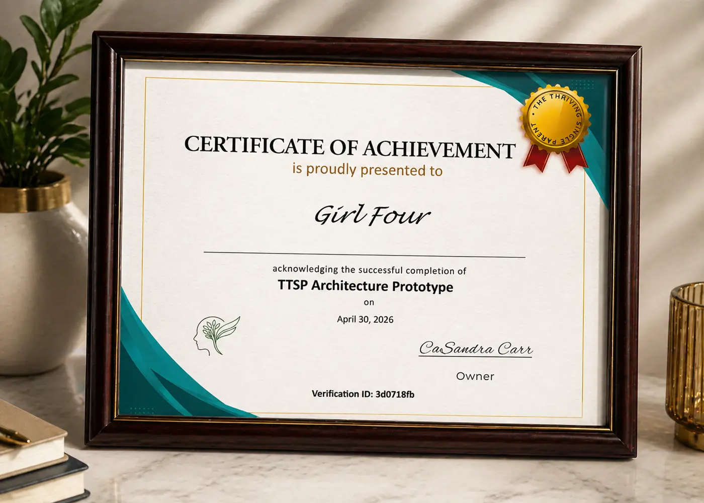 Generated certificate of completion for The Thriving Single Parent