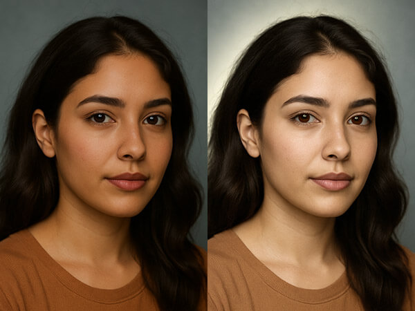 Combined photo showing before and after color correction